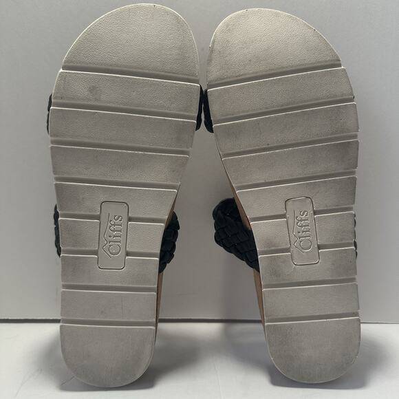Black Double Braid Strap Sandals US 8.5 Comfort Cliffs By White Mountain - Picture 4 of 6